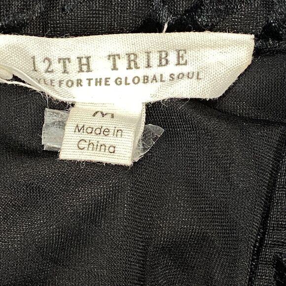 12th Tribe Crop Blouse Womens Medium Black Zebra Print Long Sleeve Tie Front - Picture 6 of 13